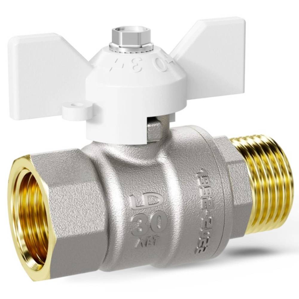 Кран шаровой латунный LD Pride 47.25.В-ГШ.Б (White) Ду 25 Ру 40 вн-американка, бабочка