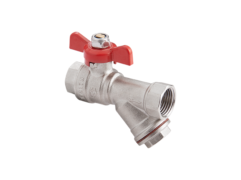 Кран шаровой латунный MVI с фильтром DN15 PN25 вн-вн, бабочка, полнопроходной