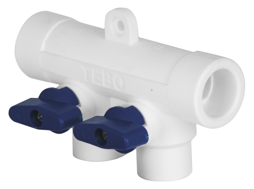 Коллектор TEBO бел. PP-R 32x20x4 вых. син. (2/14), арт. 030091214