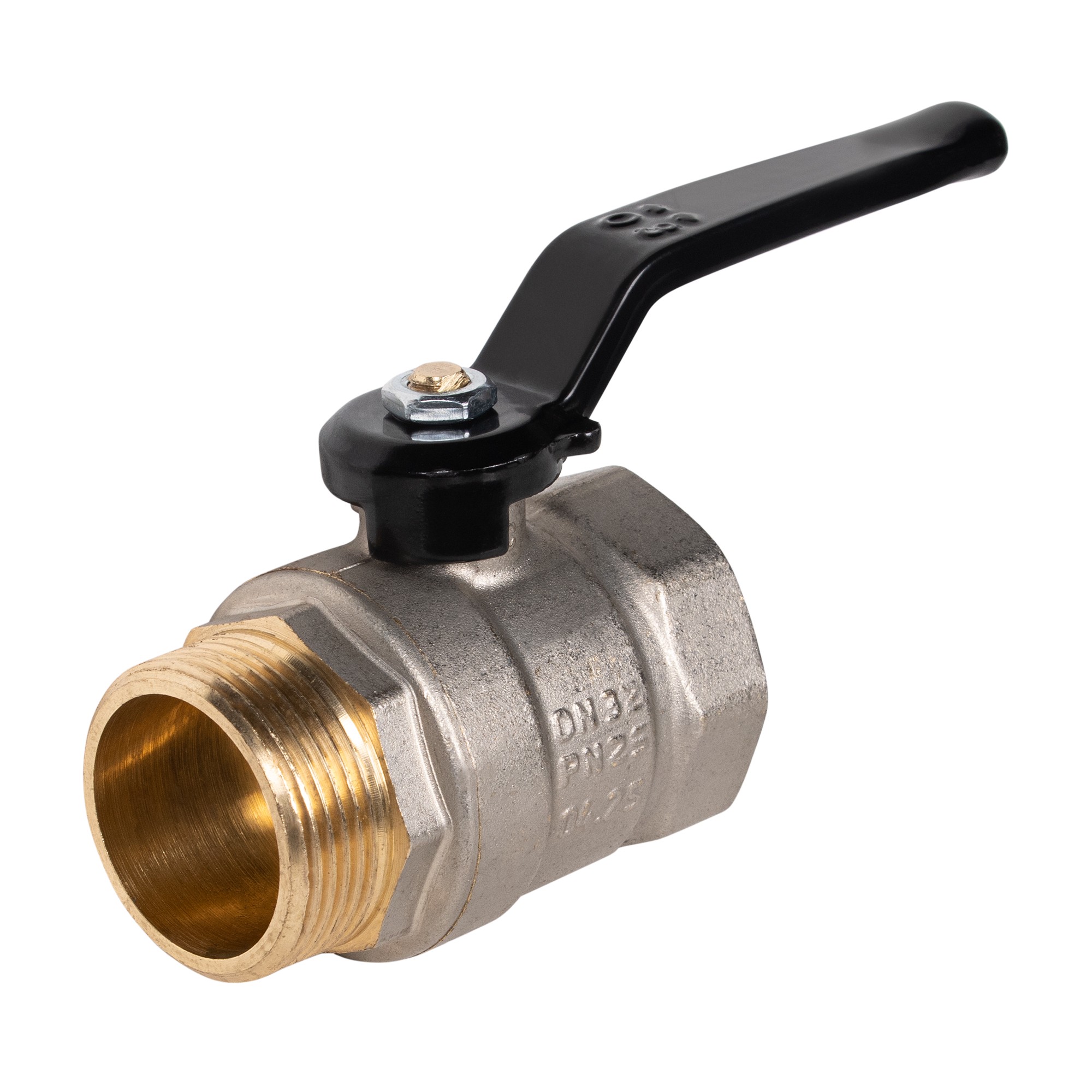 Кран шаровой латунный LD Pride 47.32.В-Н.Р Ду 32 Ру 25 (рычаг с бир.)