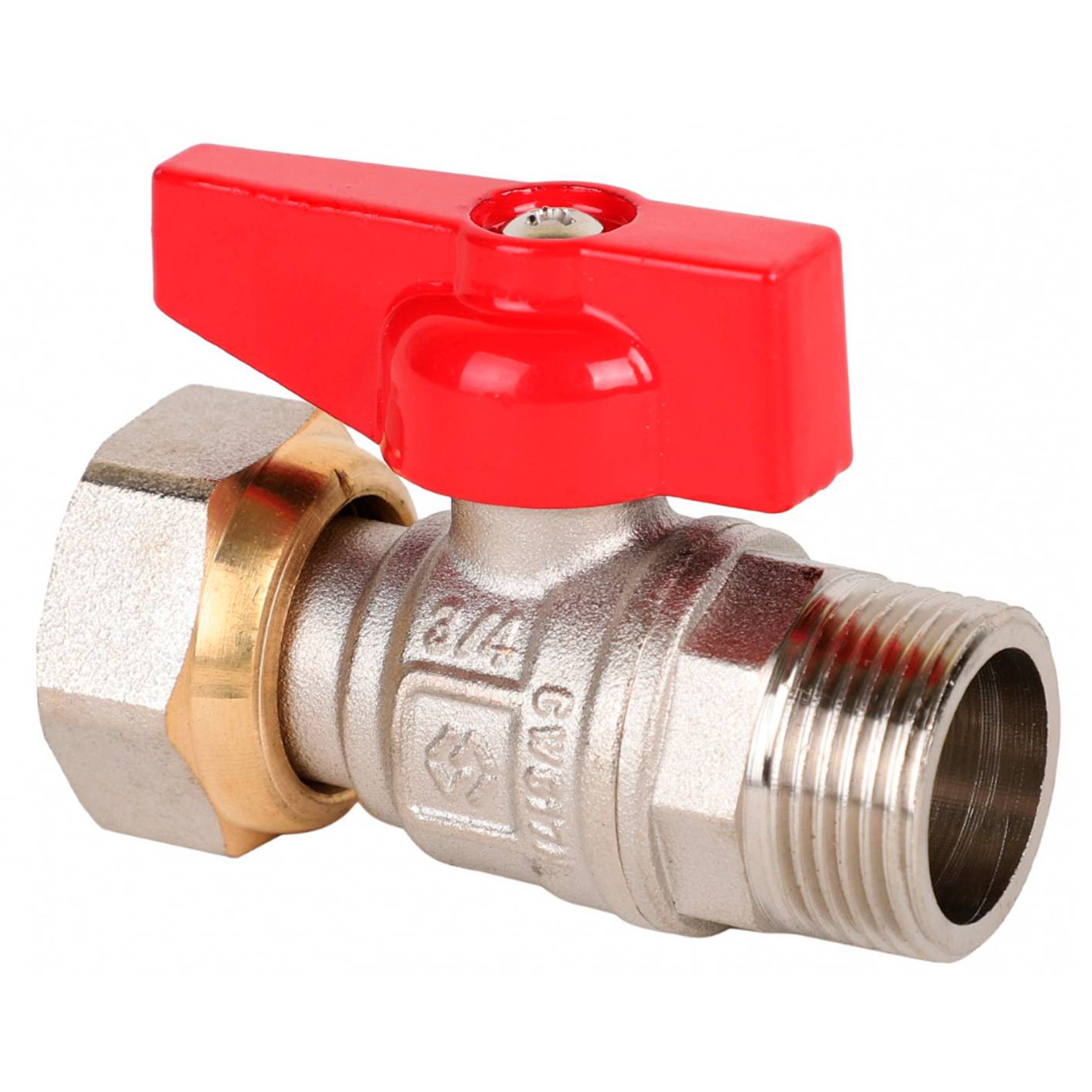 Кран шаровой латунный MVI Ду 20 PN25 нр-накидная гайка, бабочка