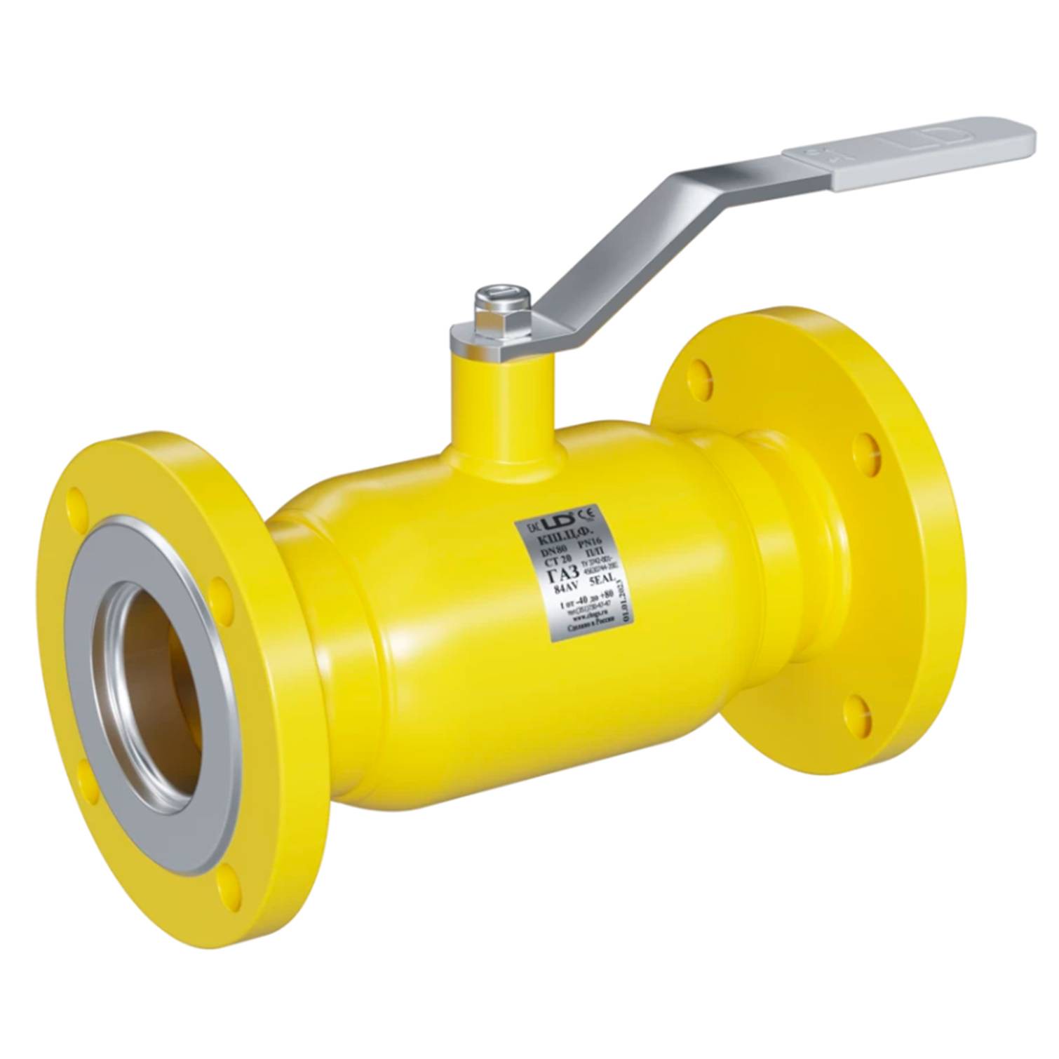 Кран шаровой стальной фланцевый LD Gas Ду100 Ру16 полнопроходной