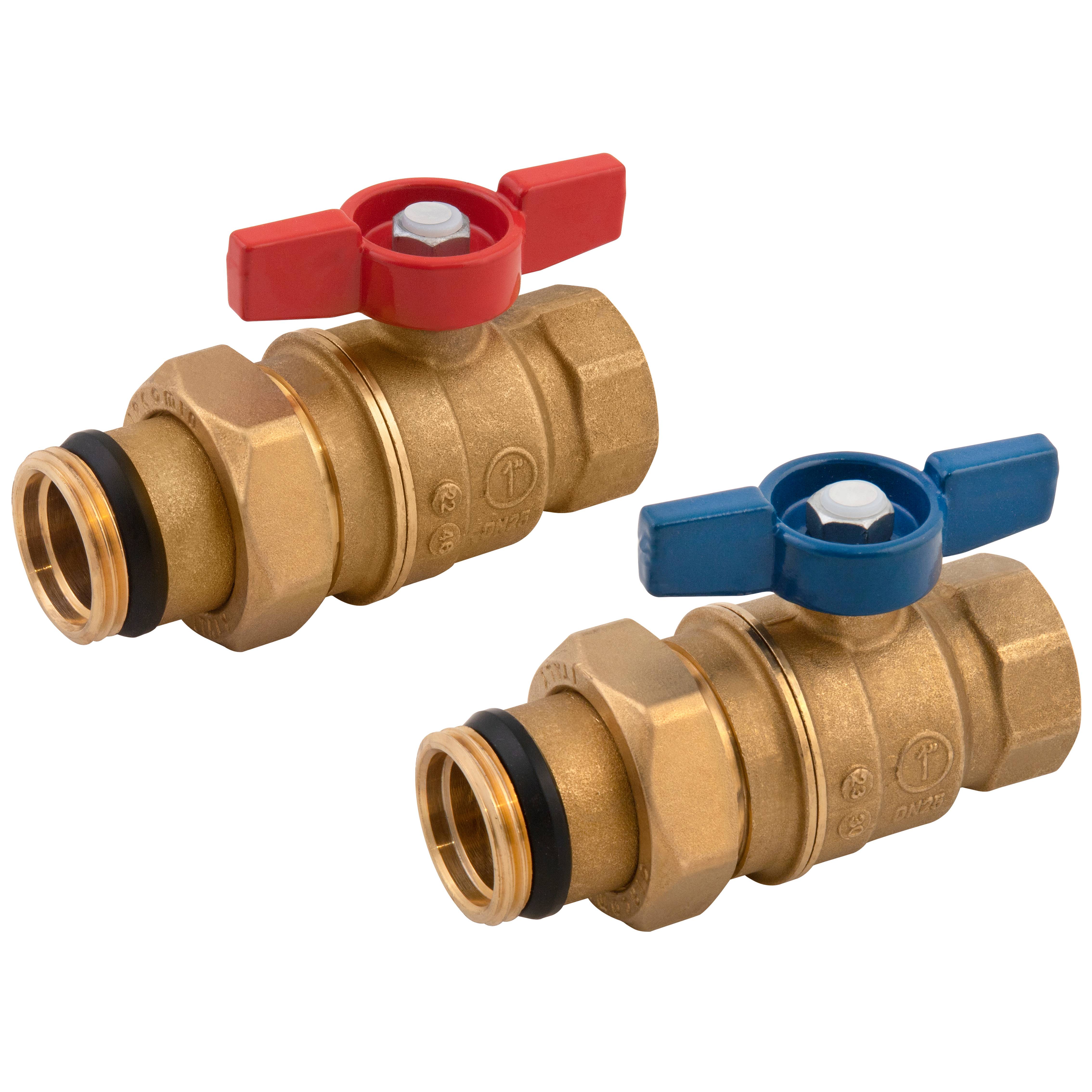 Комплект шаровых кранов Giacomini с красной и синей рукояткой-бабочкой 1