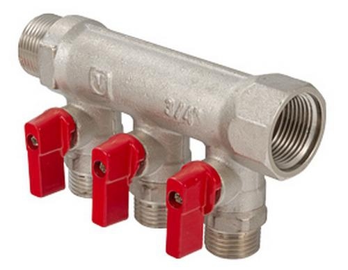 Коллектор VALTEC с отсекающими кранами 3/4 х 3 вых. 1/2 нар.