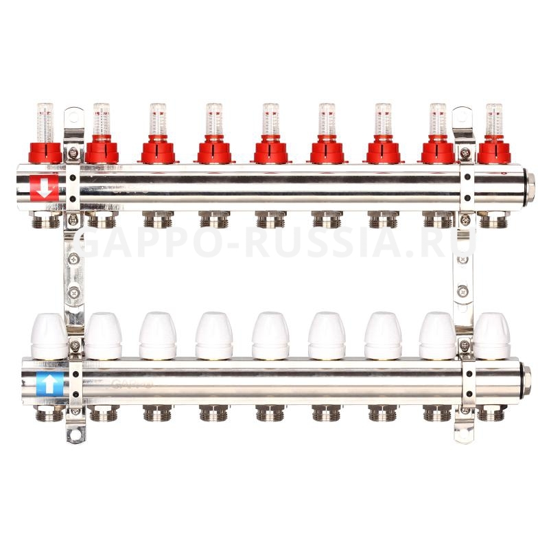Коллектор регулируемый c расходомерами из латуни Gappo G423.9 9-вых. 1