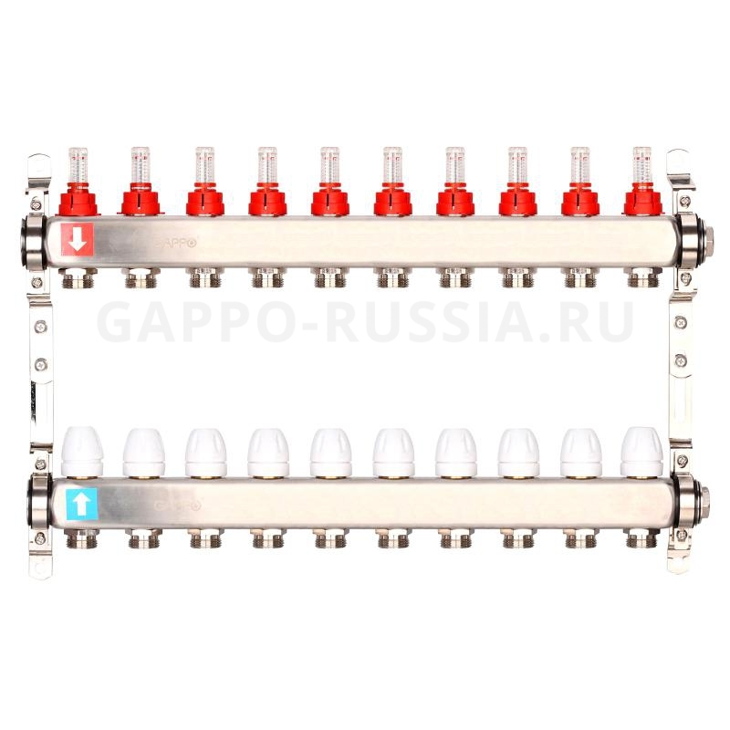 Коллектор регулируемый c расходомерами из нержавеющей стали Gappo G424.10 10-вых. 1