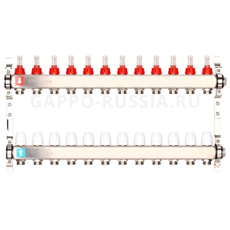 Коллектор регулируемый c расходомерами из нержавеющей стали Gappo G424.12 12-вых. 1