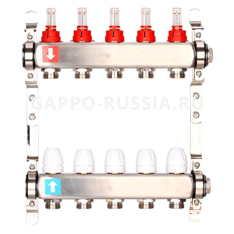 Коллектор регулируемый c расходомерами из нержавеющей стали Gappo G424.5 5-вых. 1
