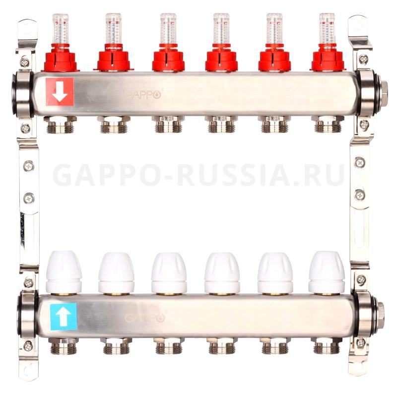 Коллектор регулируемый c расходомерами из нержавеющей стали Gappo G424.6 6-вых. 1