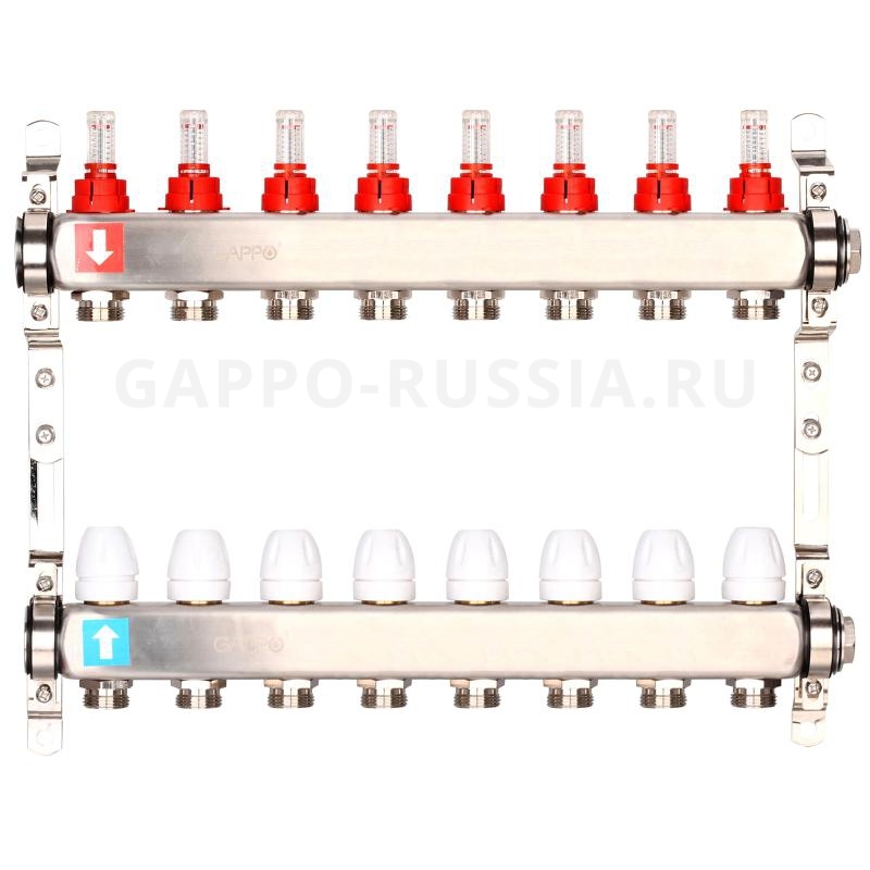 Коллектор регулируемый c расходомерами из нержавеющей стали Gappo G424.8-вых. 1