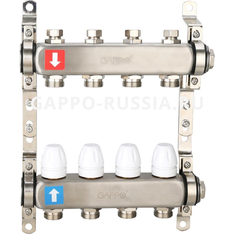 Коллектор регулируемый с запорными клапанами из нержавеющей стали Gappo G428.4 4-вых. 1