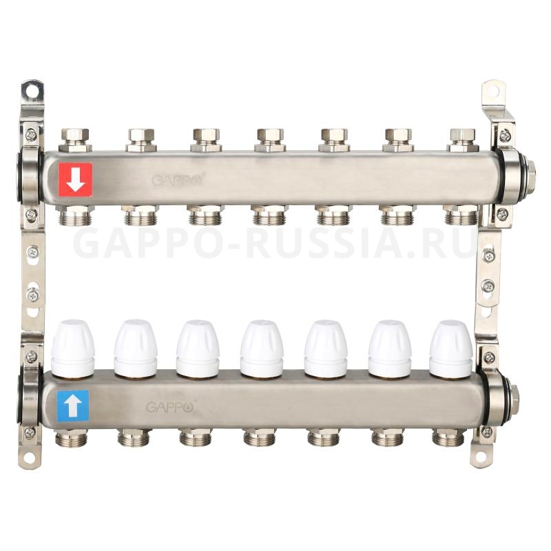 Коллектор регулируемый с запорными клапанами из нержавеющей стали Gappo G428.7 7-вых. 1