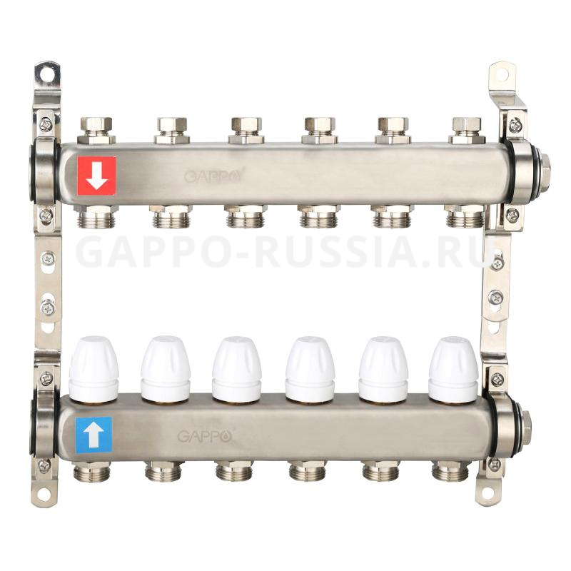 Коллектор регулируемый с запорными клапанами из нержавеющей стали Gappo G428.6 6-вых. 1
