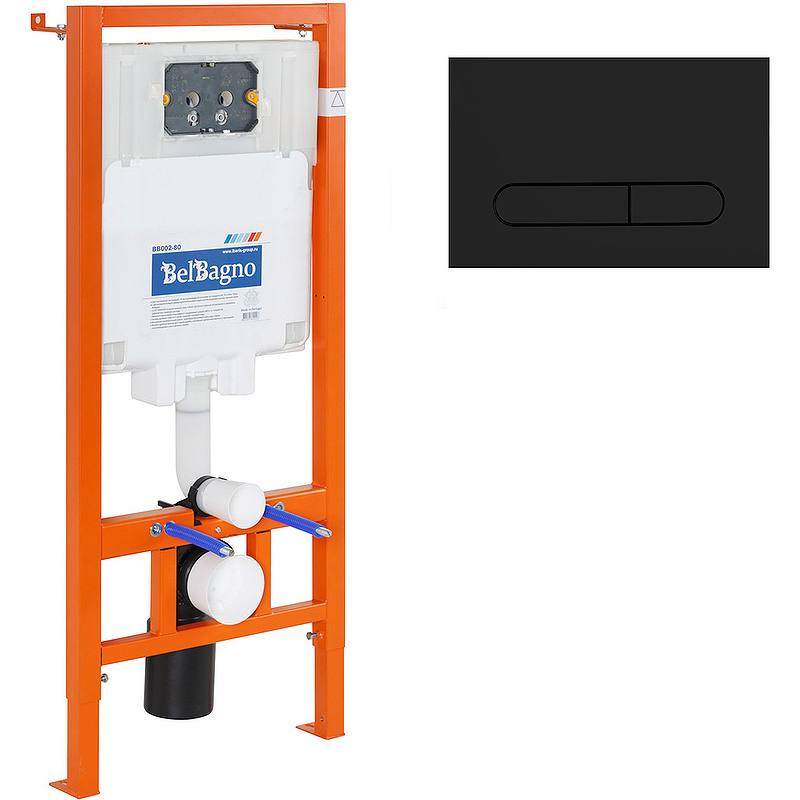 Инсталляция для подвесного унитаза BelBagno BB002-80/BB007-PR-NERO.M (цвет клавиши черный матовый)