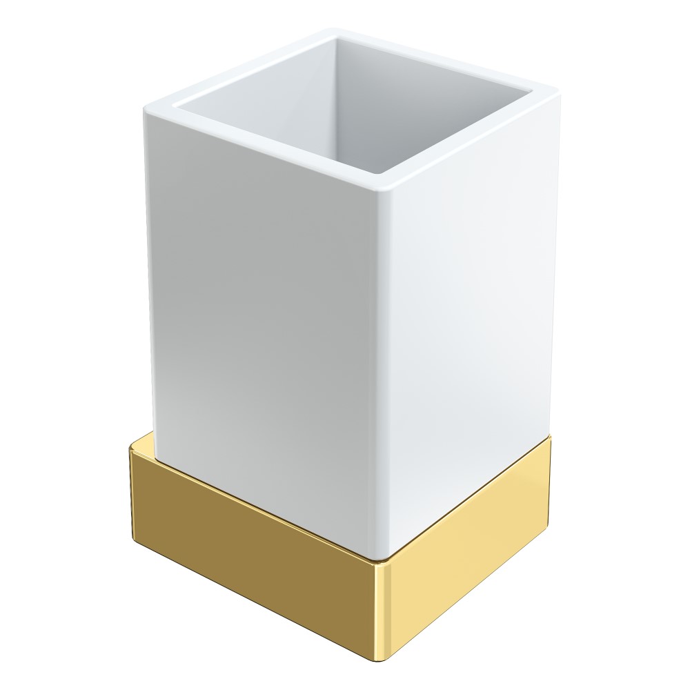 Стакан для ванной комнаты Boheme Qubic 10724-G (золото/белый матовый) настенный