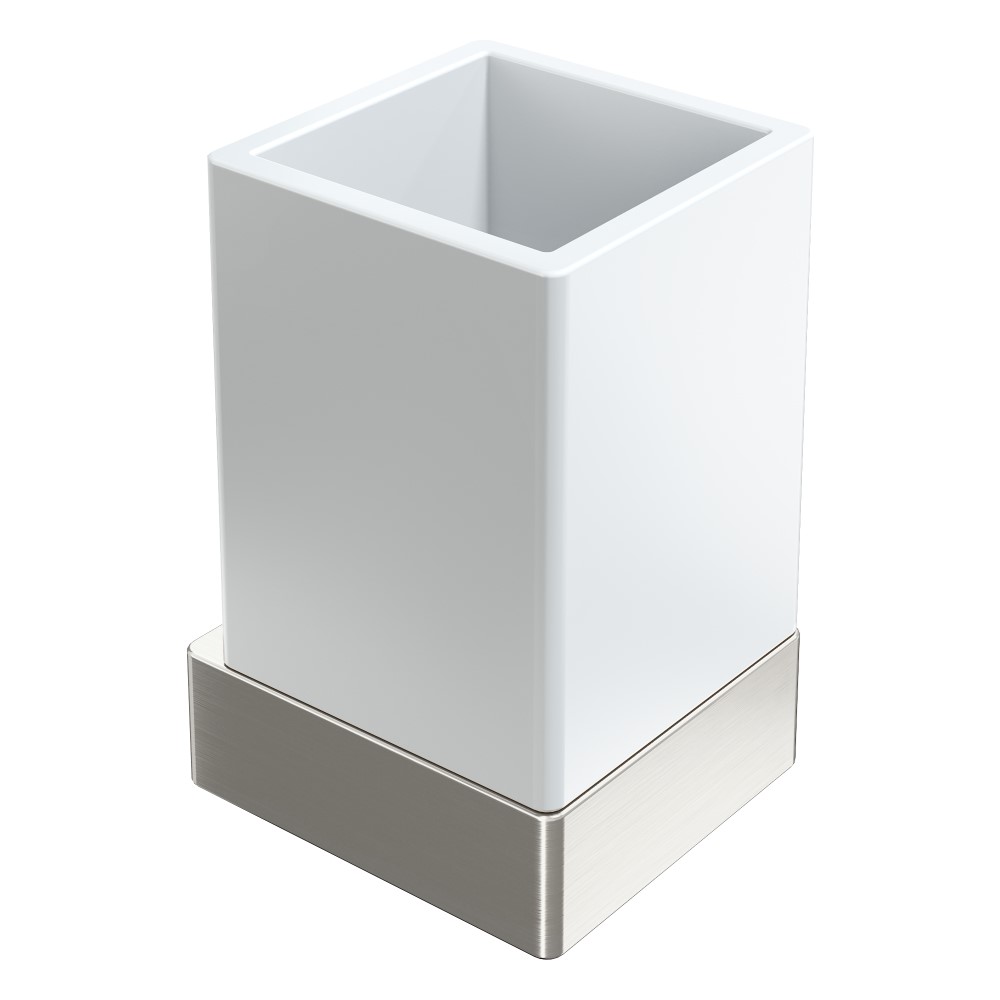 Стакан для ванной комнаты Boheme Qubic 10724-NB (никель брашированный/белый матовый) настенный