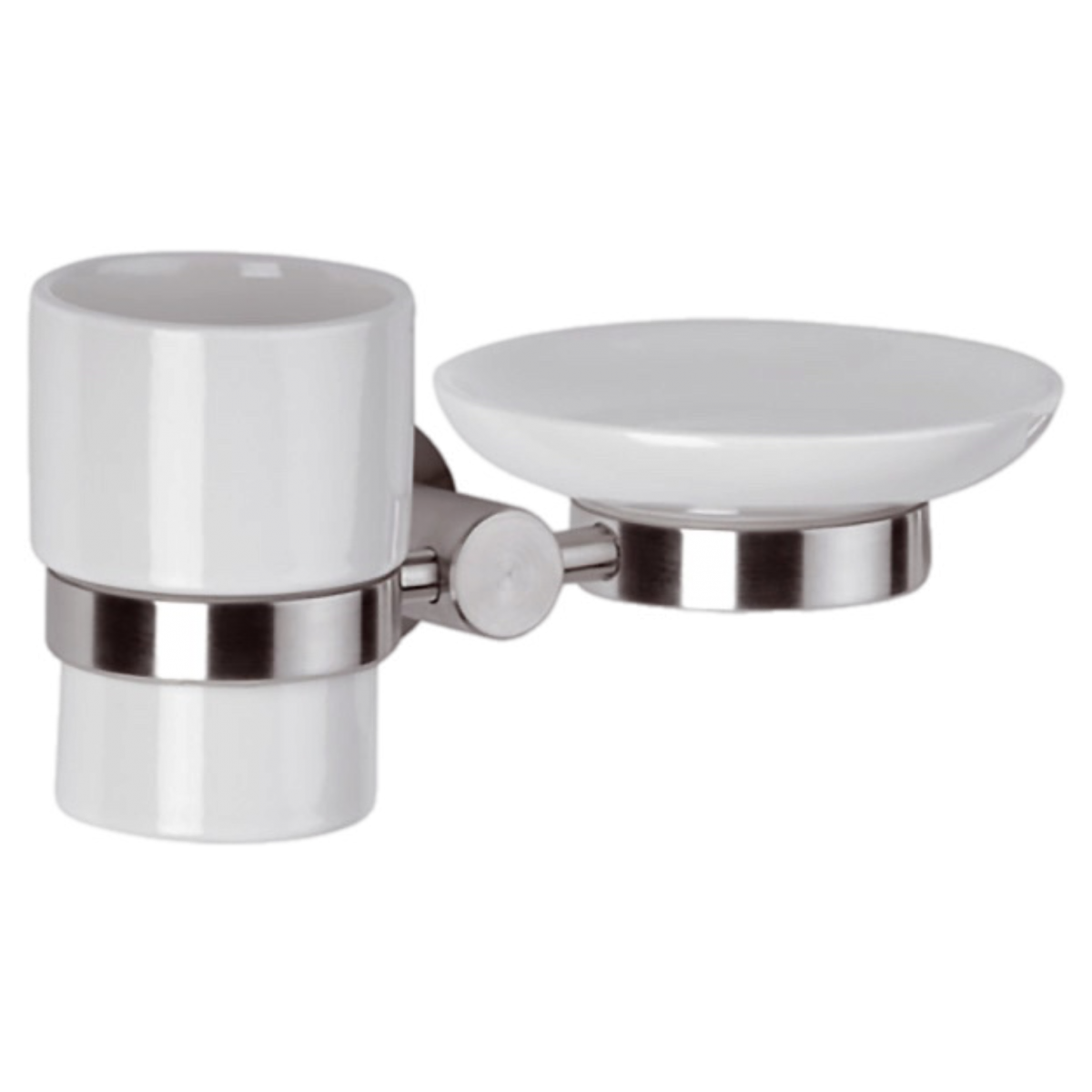 Стакан для ванной комнаты с мыльницей Remer Minimal INOX Mi17INOXCR (нержавеющая сталь матовая/белый) настенный