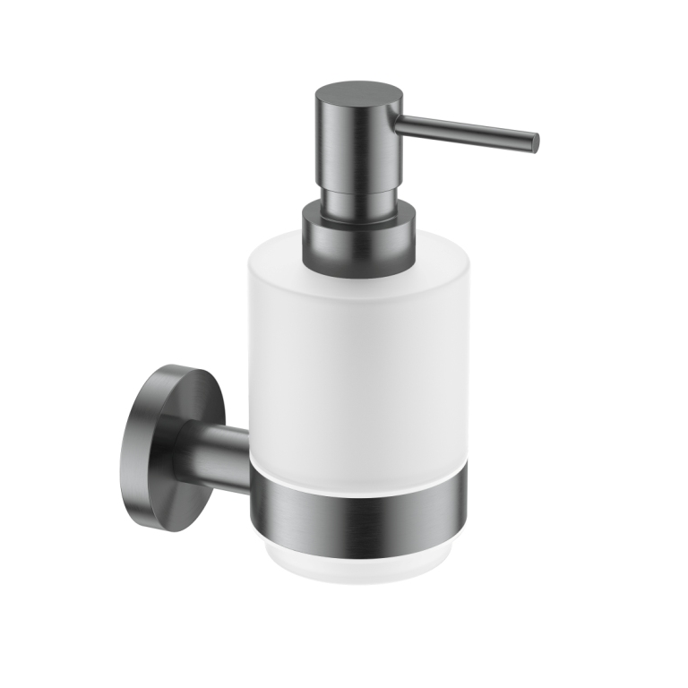 Дозатор AQUAme Tivoli AQM7213GM (оружейная сталь/стекло матовое) настенный