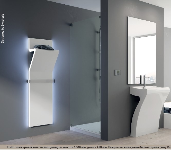 Полотенцесушитель электрический Irsap Tratto 450*h1200*326, крепеж, беспров.регулатор, блок.управл. 430Вт, цвет: 16 (жемчужно-белый)