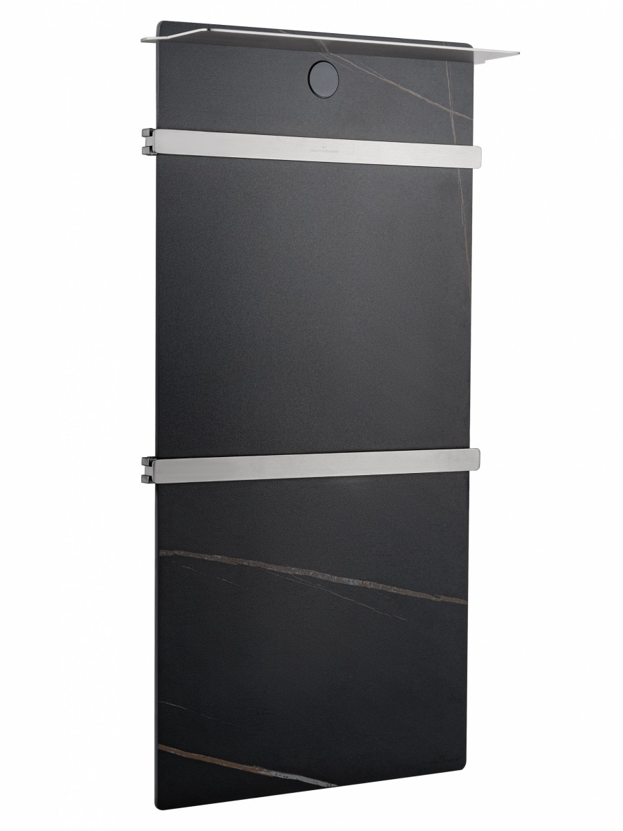 Электрический полотенцесушитель Wonzon&Woghand Stuttgart WW-A504-BR 806*430 мм (брашированный никель) с каменной плитой чёрный мрамор