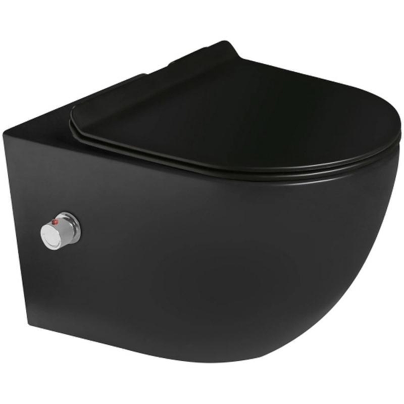 Подвесной унитаз SantiLine SL-5002MB-BD безободковый (чёрный матовый) с функцией биде