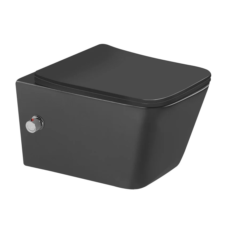Подвесной унитаз SantiLine SL-5004MB-BD безободковый (чёрный матовый) с функцией биде