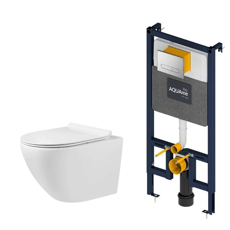 Инсталляция Aquame c подвесным унитазом Alby 203 безободковый (белый)