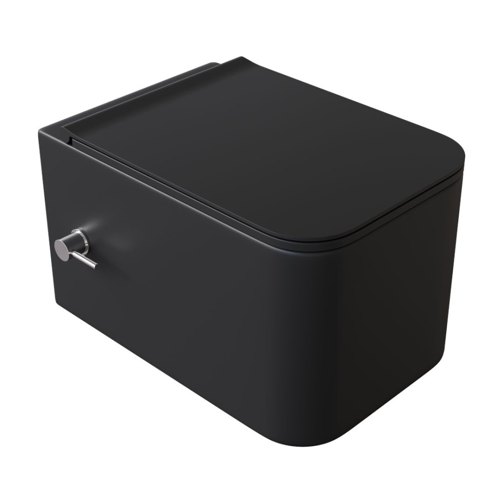 Подвесной унитаз Boheme Mane 970-SET-2-B безободковый (чёрный матовый) с функцией биде