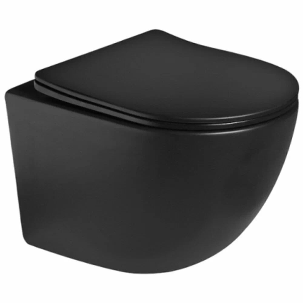 Подвесной унитаз SantiLine SL-5005T-MB безободковый (чёрный матовый) смыв торнадо