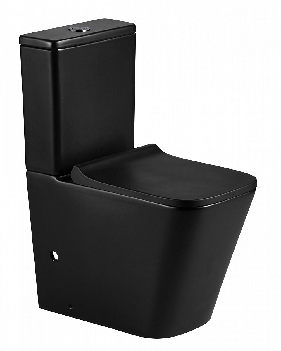 Унитаз-компакт Azario Quadro AZ-2175-MB безободковый (черный матовый)