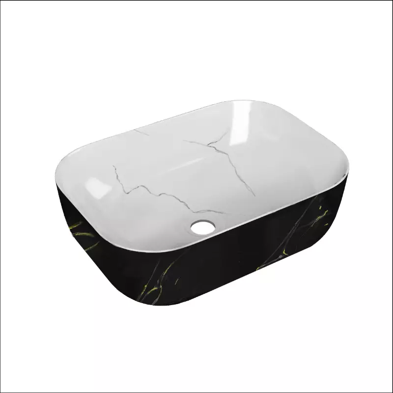 Раковина накладная Point Bera PN43711WB 460*330 мм (белый мрамор/чёрный мрамор)