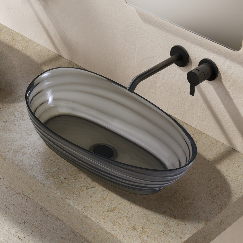 Раковина накладная Abber Kristall AT2813Onyx 600*350 мм (чёрный)