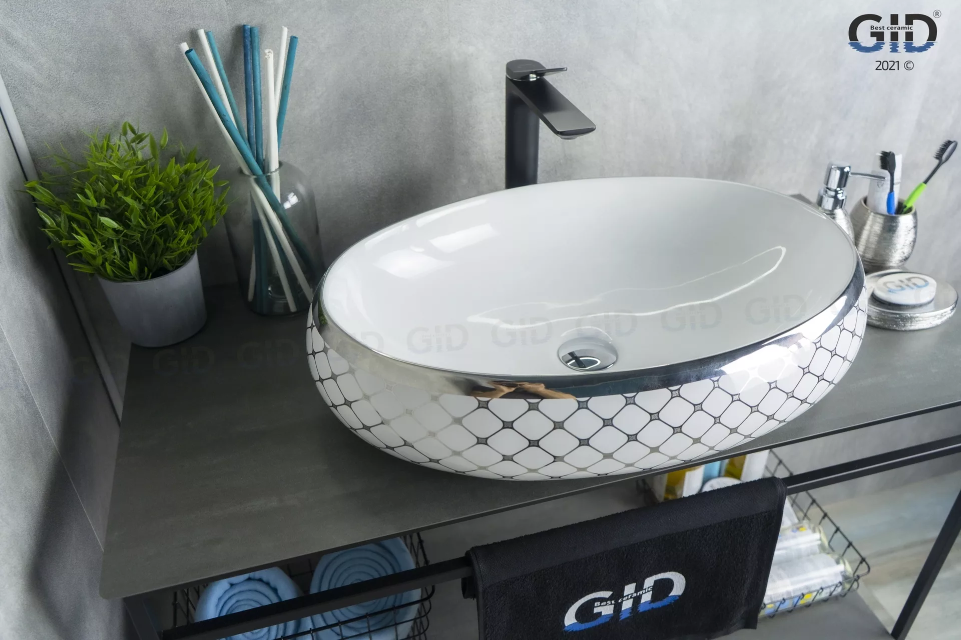 Раковина Gid Nc262 600*410 мм (белый/хром)