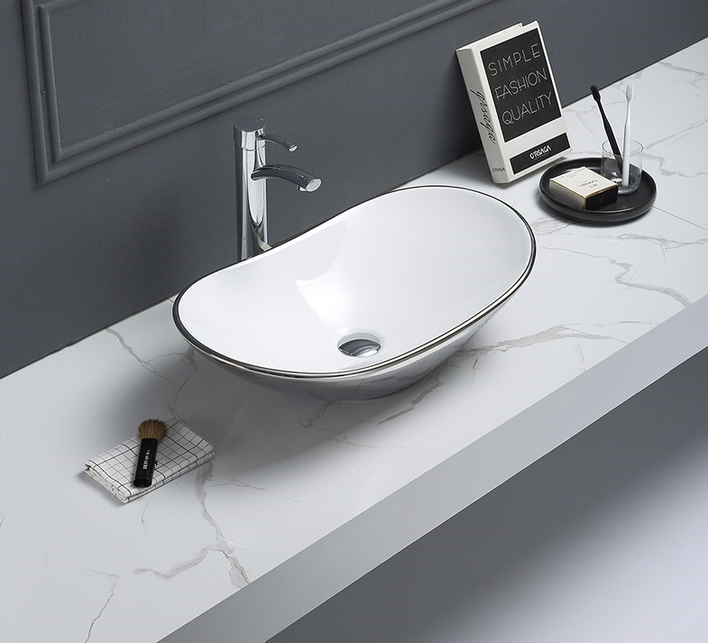 Раковина CeramaLux 7811ASW 615*360 мм (белый/серебро)
