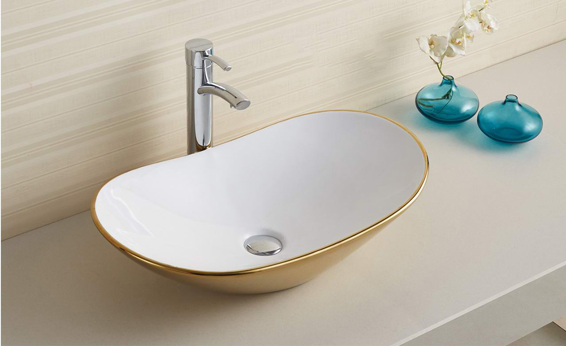 Раковина CeramaLux 7811AJW 615*360 мм (белый/золото)