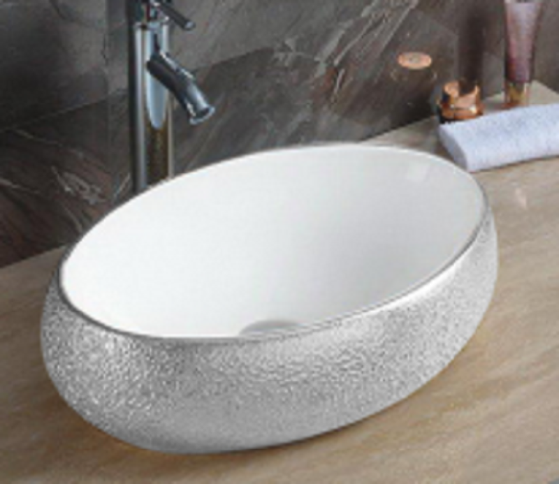 Раковина CeramaLux 433SS 490*340 мм (белый/серебро)