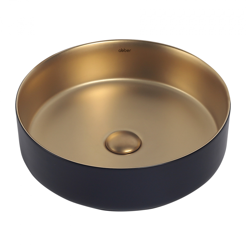 Раковина накладная Abber Bequem AC2109BG 400*400 мм (золото матовое/чёрный)