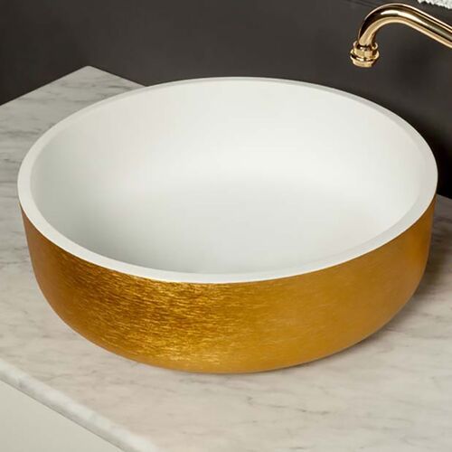 Раковина накладная ArmadiArt Corian 819-G 415*415 мм (золото/белый)