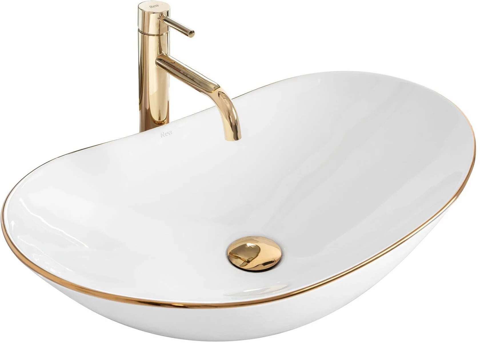 Раковина накладная Rea Royal REA-U8570 625*360 мм (белый/золото)