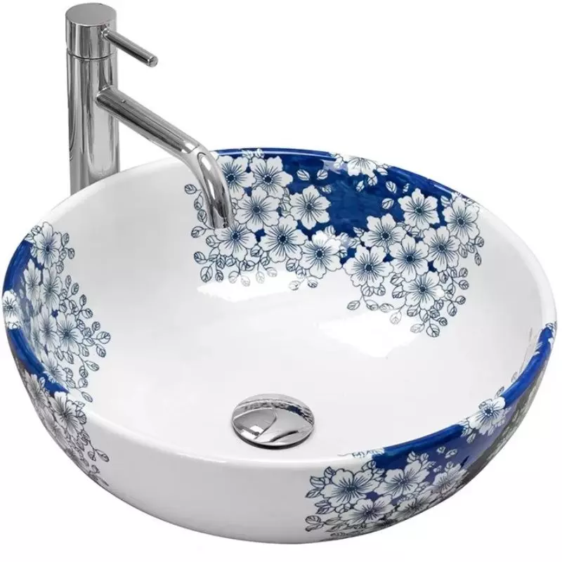 Раковина накладная Rea Fiori REA-U6520 410*410 мм (белый/синий)