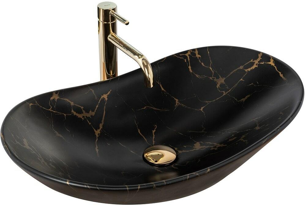 Раковина накладная Rea Royal Marble REA-U7478 625*360 мм (чёрный матовый)
