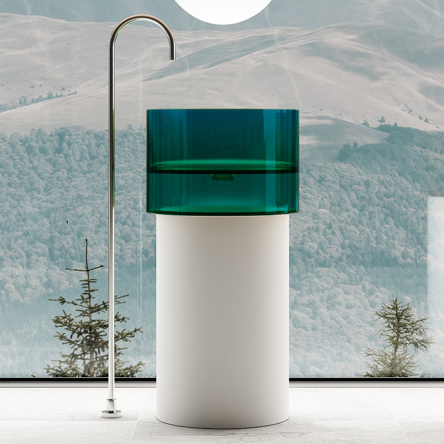 Раковина напольная Abber KRISTALL AT2701White-Aquamarin 450*450 мм (белый/бирюзовый)