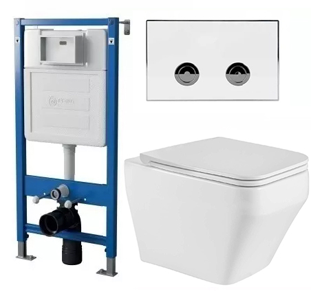 Комплект унитаза с инсталляцией Point Аврора PN48307WC (цвет клавиши белый/хром)