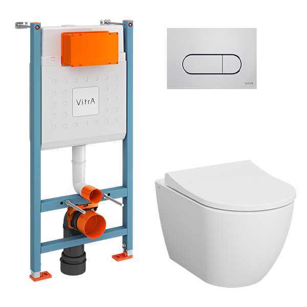 Комплект унитаза с инсталляцией Vitra Mia Round 9873B003-7201 (цвет клавиши хром)