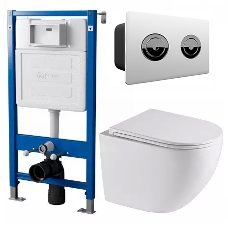 Комплект унитаза с инсталляцией Point Сатурн PN48317WC (цвет клавиши белый/хром)