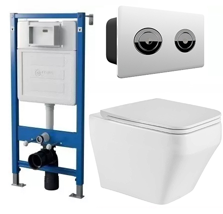 Комплект унитаза с инсталляцией Point Аврора PN48309WC (цвет клавиши белый/хром)
