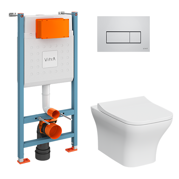 Комплект унитаза с инсталляцией Vitra Mia Square 9875B003-7201 (цвет клавиши хром)