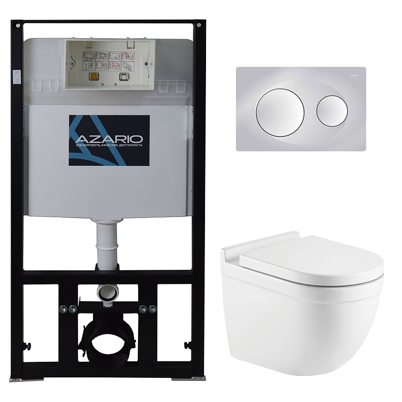 Комплект унитаза с инсталляцией Azario Fora AZ-8010-1000+AZ-8200-0010+AZ-0017 E-R (цвет клавиши хром матовый)