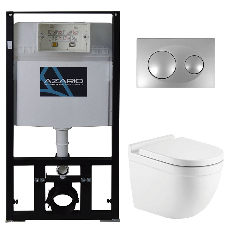 Комплект унитаза с инсталляцией Azario Fora AZ-8010-1000+AZ-8200-0011+AZ-0017 E-R (цвет клавиши хром)