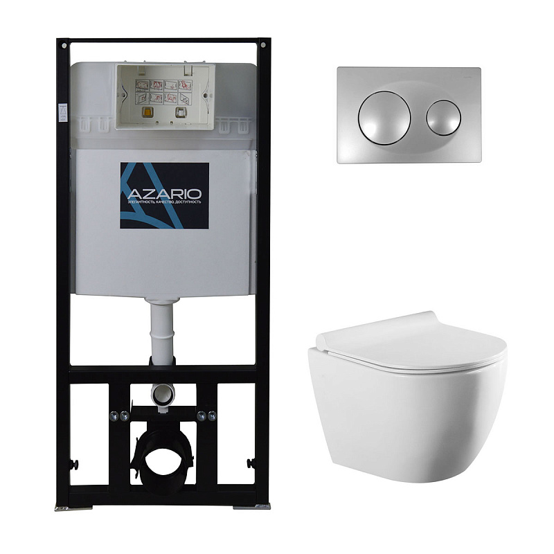 Комплект унитаза с инсталляцией Azario Geno AZ-8010-1000+AZ-8200-0011+AZ-2196D (цвет клавиши хром)